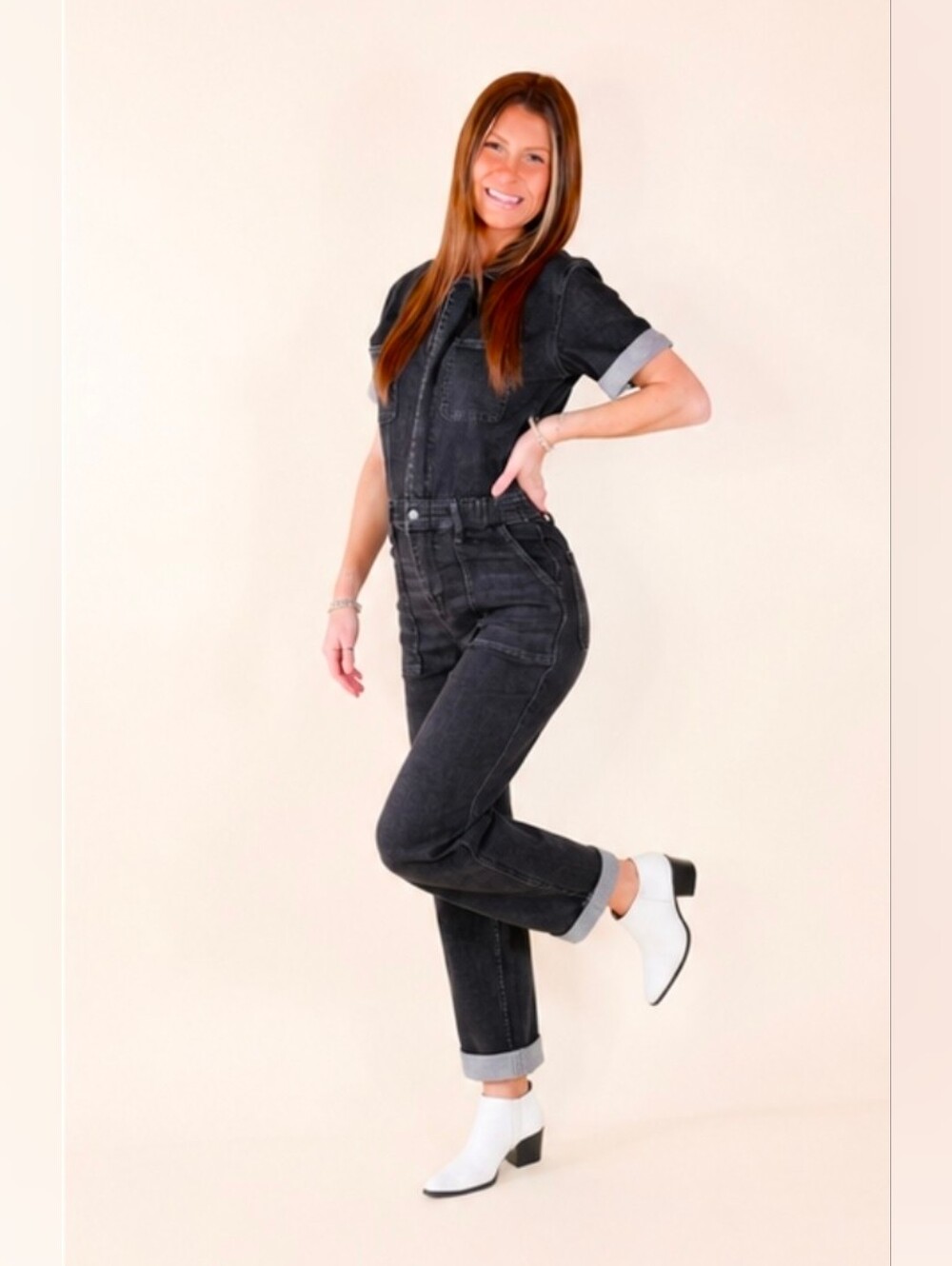 Judy Blue Plus Size New To The City Short Sleeve Denim Jumpsuit in Black 3XL